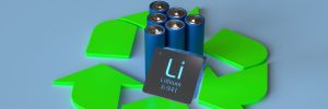 Lithium batteries surrounded by a recycle symbol